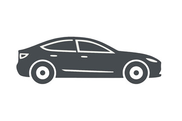 Fototapeta premium Stylized side profile silhouette of a modern electric sedan or coupe car in dark gray