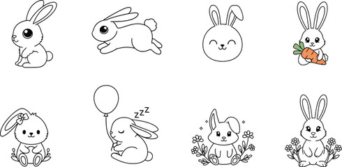 Obraz premium Cute bunnies rabbit easter spring animal cartoon drawing illustration happy joy fun