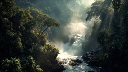 beautiful waterfall with river in the middle of the Amazon