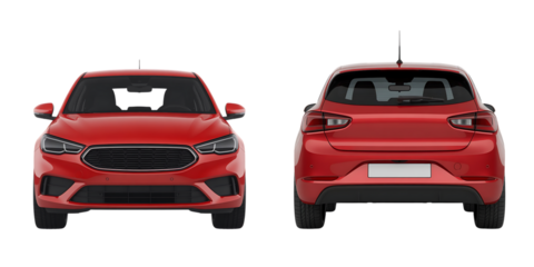 Red hatchback car front and rear views red car automobile
