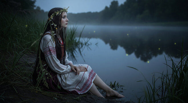 Rusalka on the bank of Dnipro river