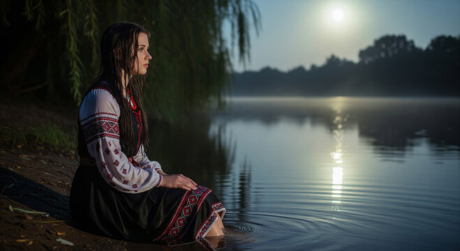 Rusalka on the bank of Dnipro river