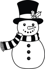 Christmas, Holiday, Festive, Winter, Snowman, Hat, Scarf, Carrot, Nose, Button, Decoration, Celebration, Season, Vector, Illustration, Artwork, Symbol, Icon, Silhouette, Design