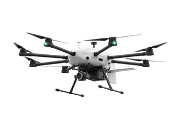Professional octocopter drone isolated on transparent background, designed for industrial applications, offering stability and advanced capabilities