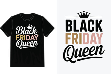 Black friday queen t shirt design mockup with stylish lettering and crown