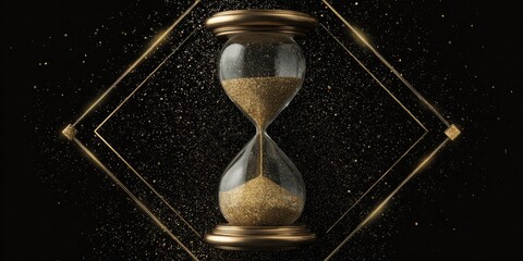 Golden hourglass on a black background