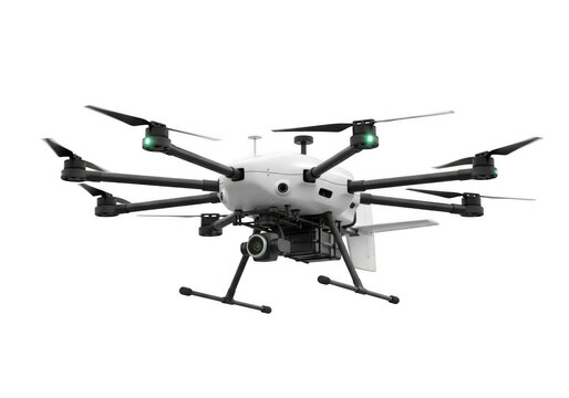Professional octocopter drone isolated on transparent background, designed for industrial applications, offering stability and advanced capabilities