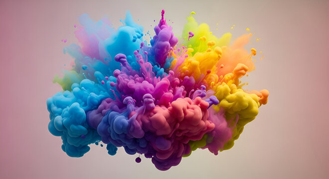 Happy Holi colorful background. Festival of colors, colorful rainbow holi paint color powder explosion isolated white wide panorama background - Powered by Adobe
