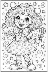 Fototapeta premium Coloring book for children, coloring clown girl.
