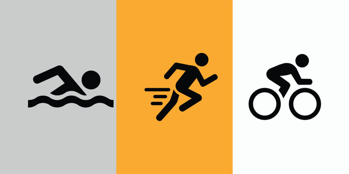 Triathlon sport icons showing swimming running and cycling