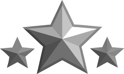 Three dimensional metallic stars in varying sizes on a white background