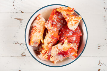 top view bowl of lobster porridge at horizontal composition