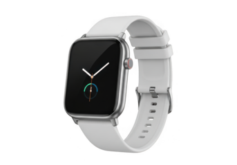 Smartwatch with white strap isolated on transparent background, showcasing its sleek design and modern features for a techsavvy lifestyle