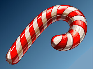 realistic vector of striped red and white candy cane, glossy finish, isolated on monochromatic background