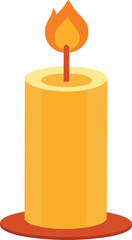 A simple bright yellow candle with a flame burning brightly