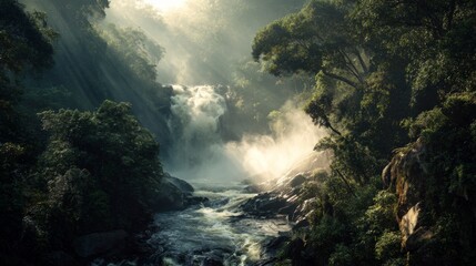 beautiful waterfall with river in the middle of the Amazon