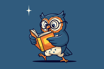 Obraz premium Cute Owl with Glasses Reading a Book.