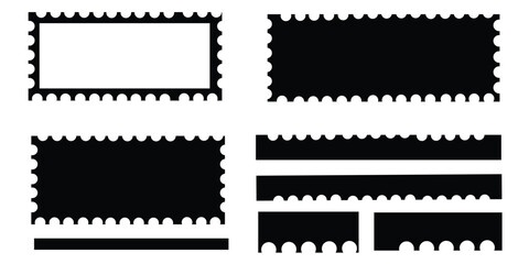 Set of Black Frames with Perforated Edges – Minimal Stamp Border Collection for Labels, Mockups, and Graphic Design