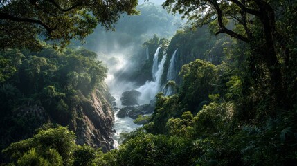 beautiful waterfall with river in the middle of the Amazon