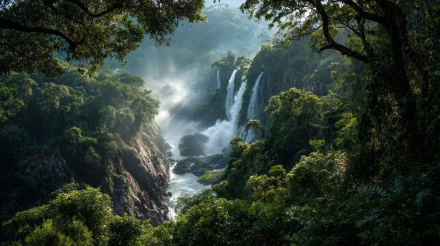 beautiful waterfall with river in the middle of the Amazon
