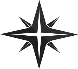 Abstract stylized compass rose symbol with sharp points on white background