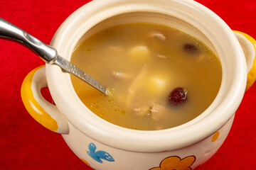 angle view pork tripe and pork rib soup