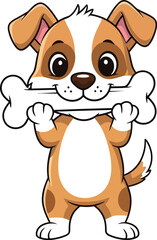 Naklejka premium Cartoon dog bone pet animal cute puppy canine happy playful friend drawing mascot