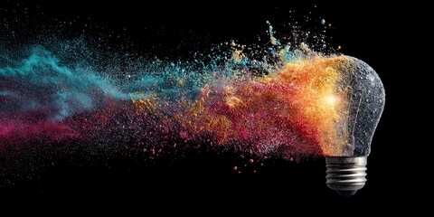 Burst of color illuminating a lightbulb