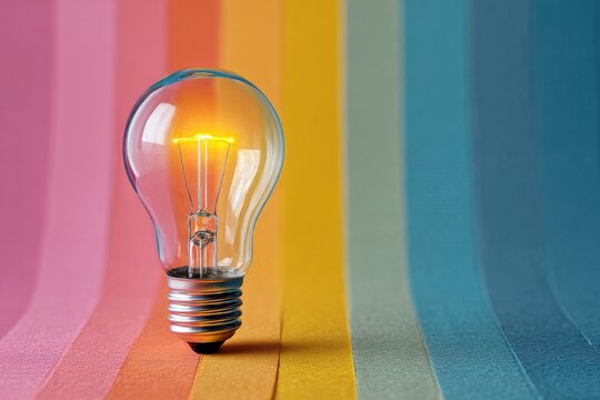 Illuminated lightbulb on a colorful background - Powered by Adobe