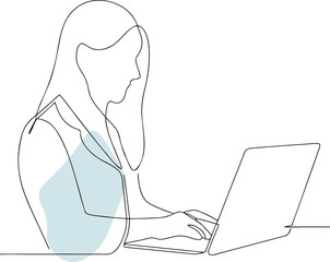 Woman typing on laptop computer technology