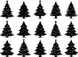 Christmas, Holiday, Festive, Winter, Tree, Pine, Fir, Spruce, Star, Ornament, Evergreen, Symbol, Decoration, Celebration, Season, Silhouette, Vector, Illustration, Artwork, Design