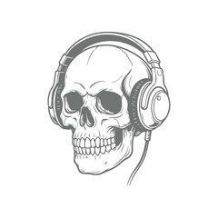 Illustration of a Skull Wearing Headphones
