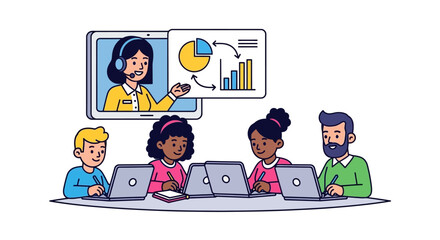 Collaborative online learning session for a diverse group studying data analysis and statistics