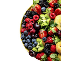 A collection of various fresh fruit placed on a white transparent background