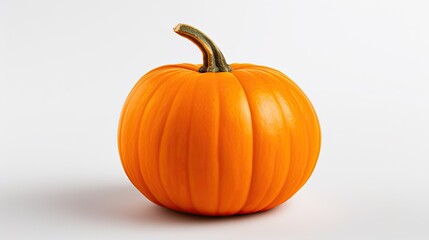 Obraz premium Orange pumpkin presents smooth texture on white. Ideal product photography, seasonal backdrop, Halloween posters.