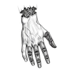 Human Hand Showing Exposed Robotic Parts and Bionic Fingers