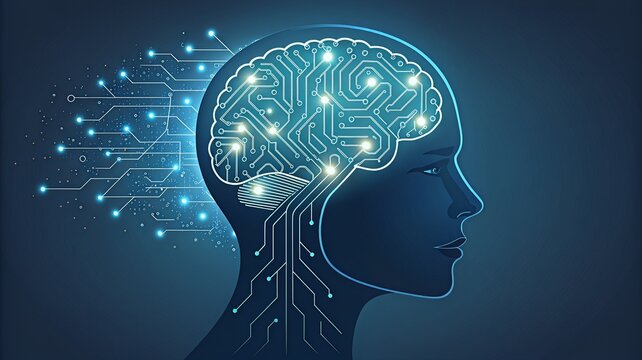 A vector illustration of a human head silhouette in profile with an internal brain representing intelligence, thinking, and ideas - Powered by Adobe