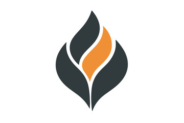 Abstract stylized symmetrical shape resembling a flame or budding leaf in dark gray and orange