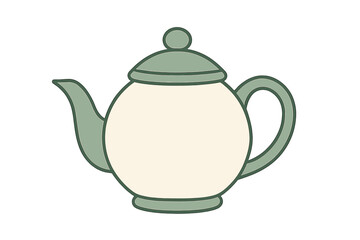Classic round ceramic teapot with spout and lid in sage green and off-white