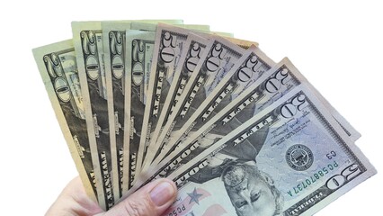 American or US dollars in form of a bunch of fifty and twenty dollar bills - money in the USA