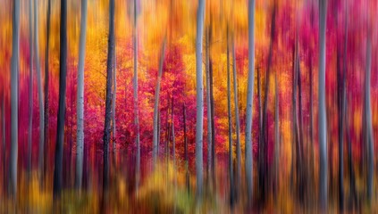 Vibrant autumn forest, blurred motion