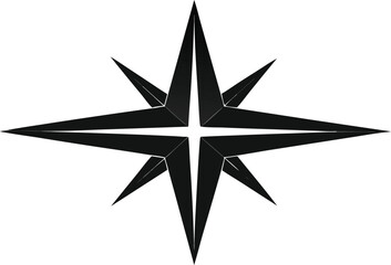 Black eight pointed starburst symbol on a white background