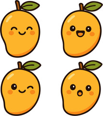 A funny cartoon set of apple and pear fruits with smiley faces and cheerful expressions illustration