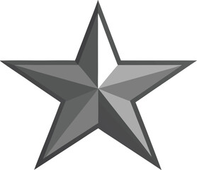 A metallic five pointed star with a bevelled edge and gradient shading