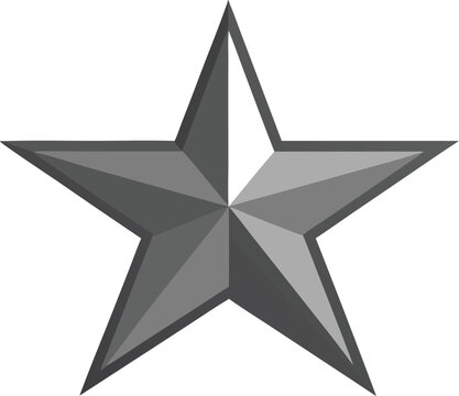 A metallic five pointed star with a bevelled edge and gradient shading