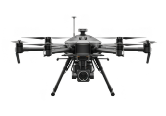 A black drone isolated on transparent background, a versatile tool for aerial photography, surveillance, and various industrial applications