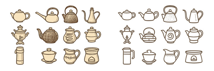 Collection of various teapots and kettles designed in a simple, minimalist style for tea enthusiasts and collectors