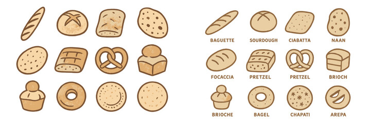 Various types of bread displayed on a simple background showing popular baked goods from around the world