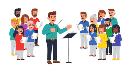 Fototapeta premium A Cheerful Choir Performing Under A Conductor's Baton in a Harmony Performance