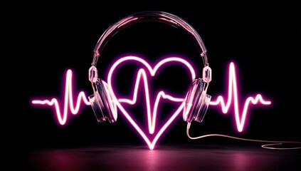 Pink heart headphones, glowing
